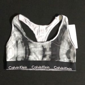 Calvin Klein Unlined Bralette Size Small in Grey /Black /White Tie Dye Pattern.